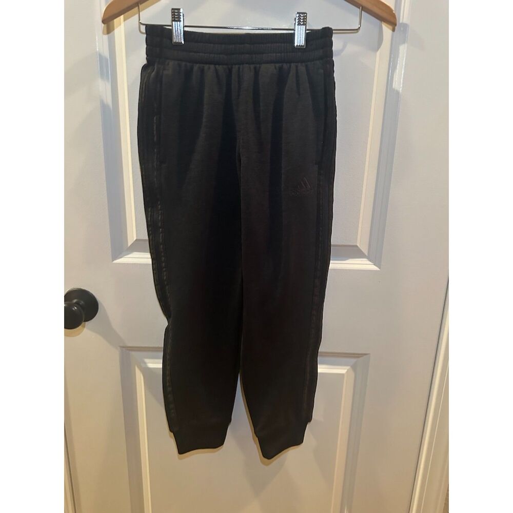 Adidas Black (dark gray) with Black Stripes Track Boy Pants Size 8